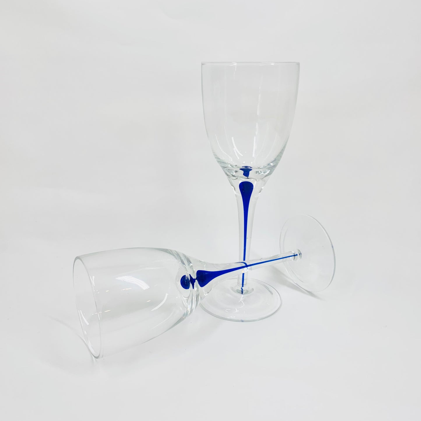 Vintage Kosta Boda hand made art glass wine glasses with encased cobalt ink