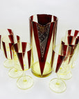 Extremely extremely rare antique Art Deco ruby enamel and citrine glass jug and matching wine glasses set by Karl Palda