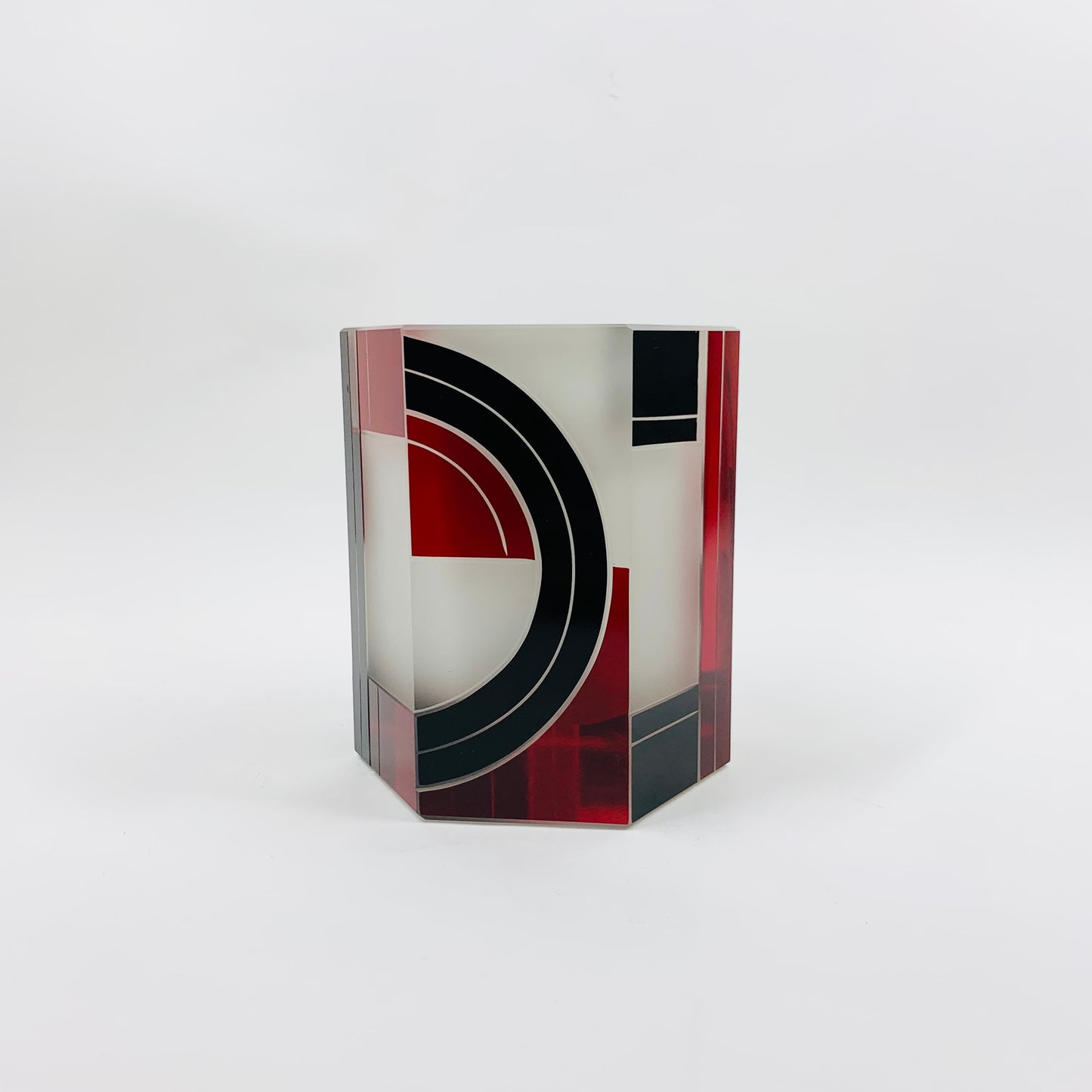 Antique Art Deco black and ruby enamel cased satin hexagons glass posy vase by Karl Palda
