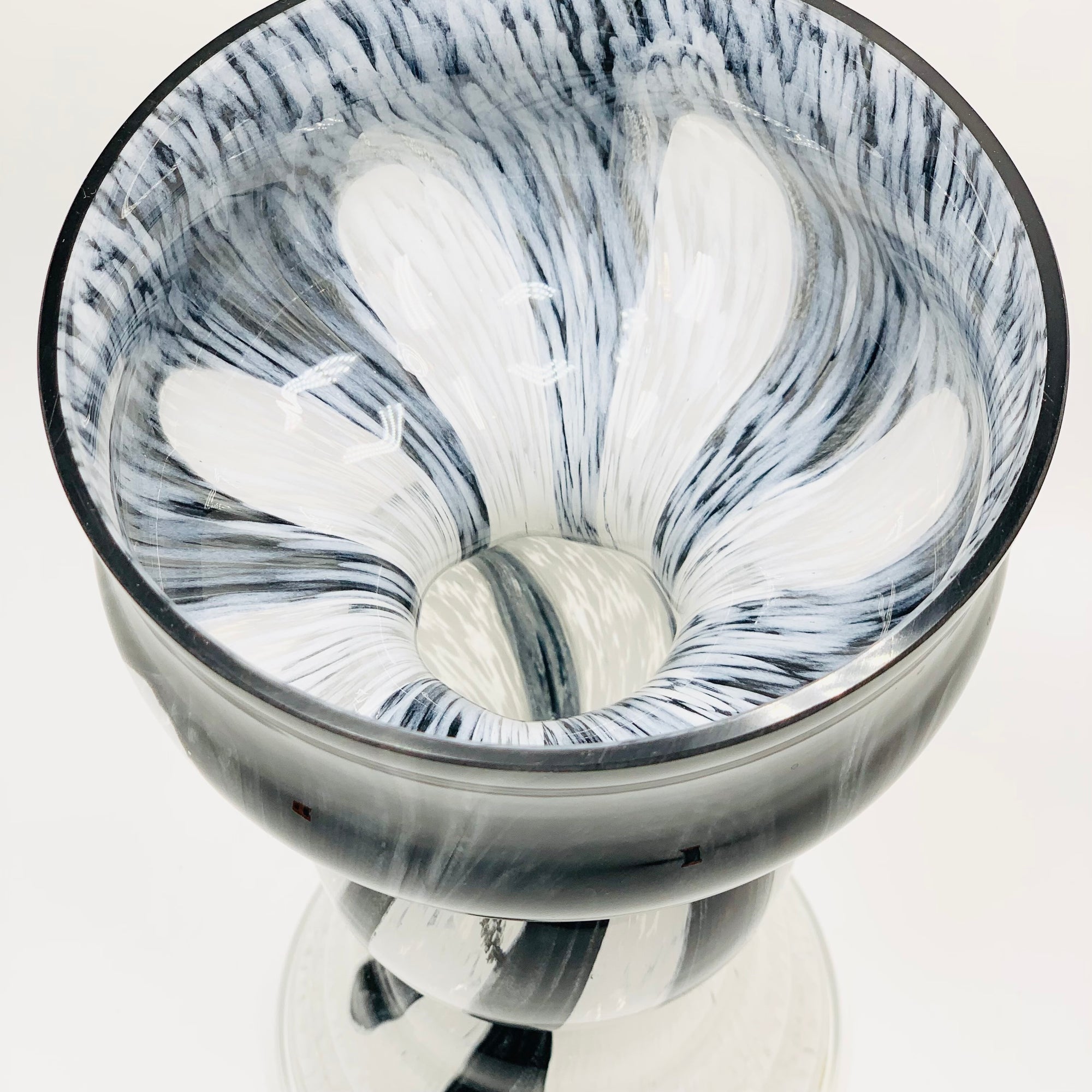 Rare Space Age mouth blown white and black Murano glass vase