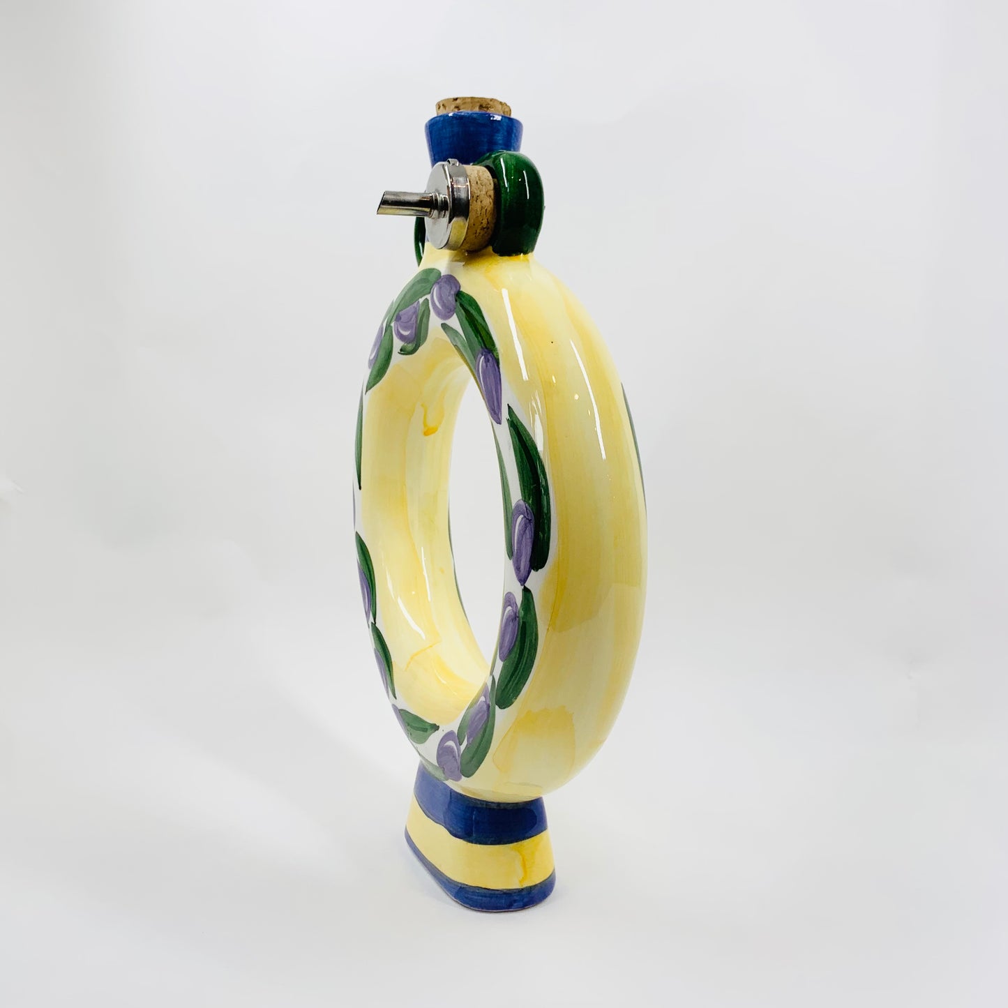 Retro Italian hand painted pottery hollow footed vase