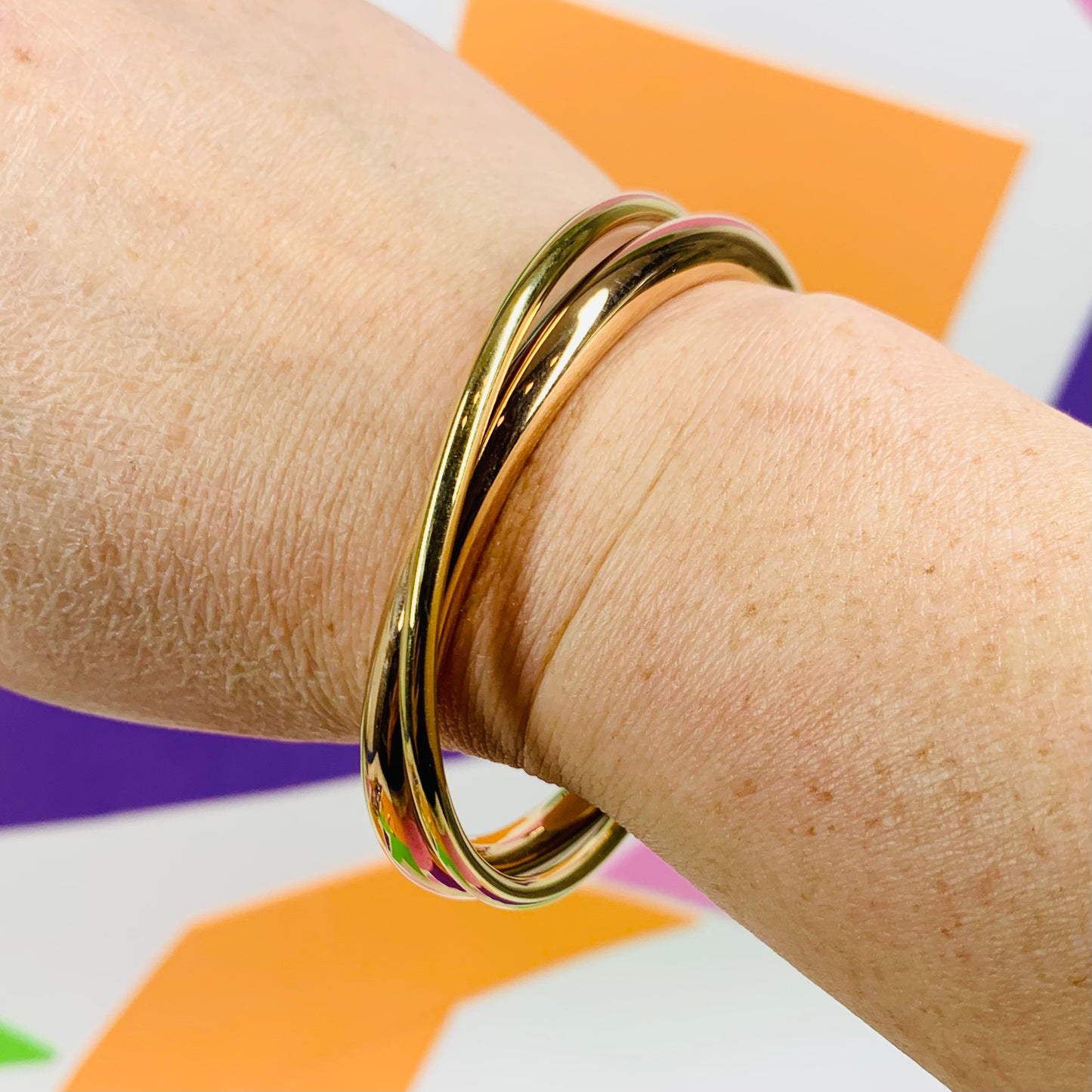 Vintage two tone gold plated bangle cuff