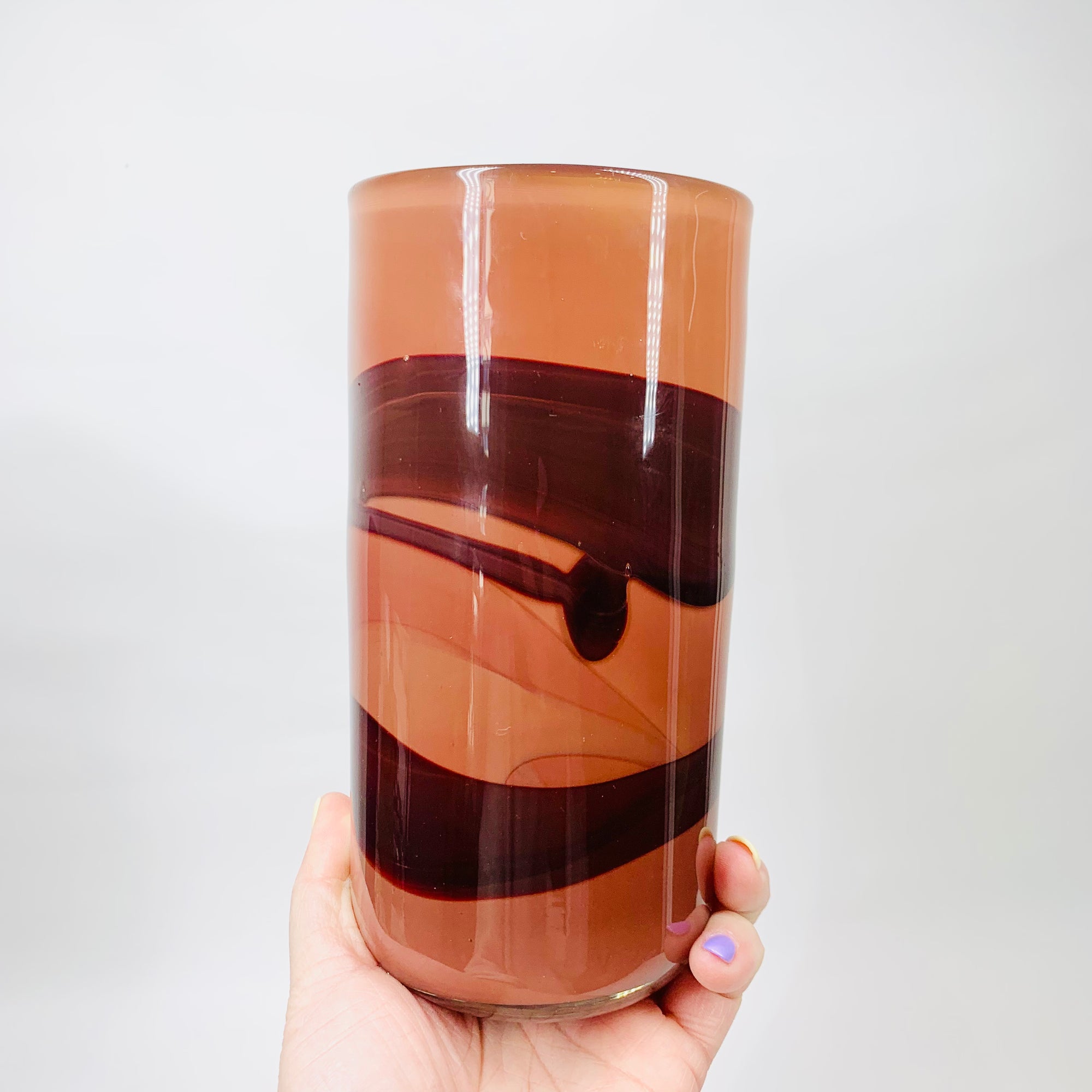 MCM mouth blown studio art glass tube vase