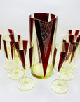 Extremely extremely rare antique Art Deco ruby enamel and citrine glass jug and matching wine glasses set by Karl Palda