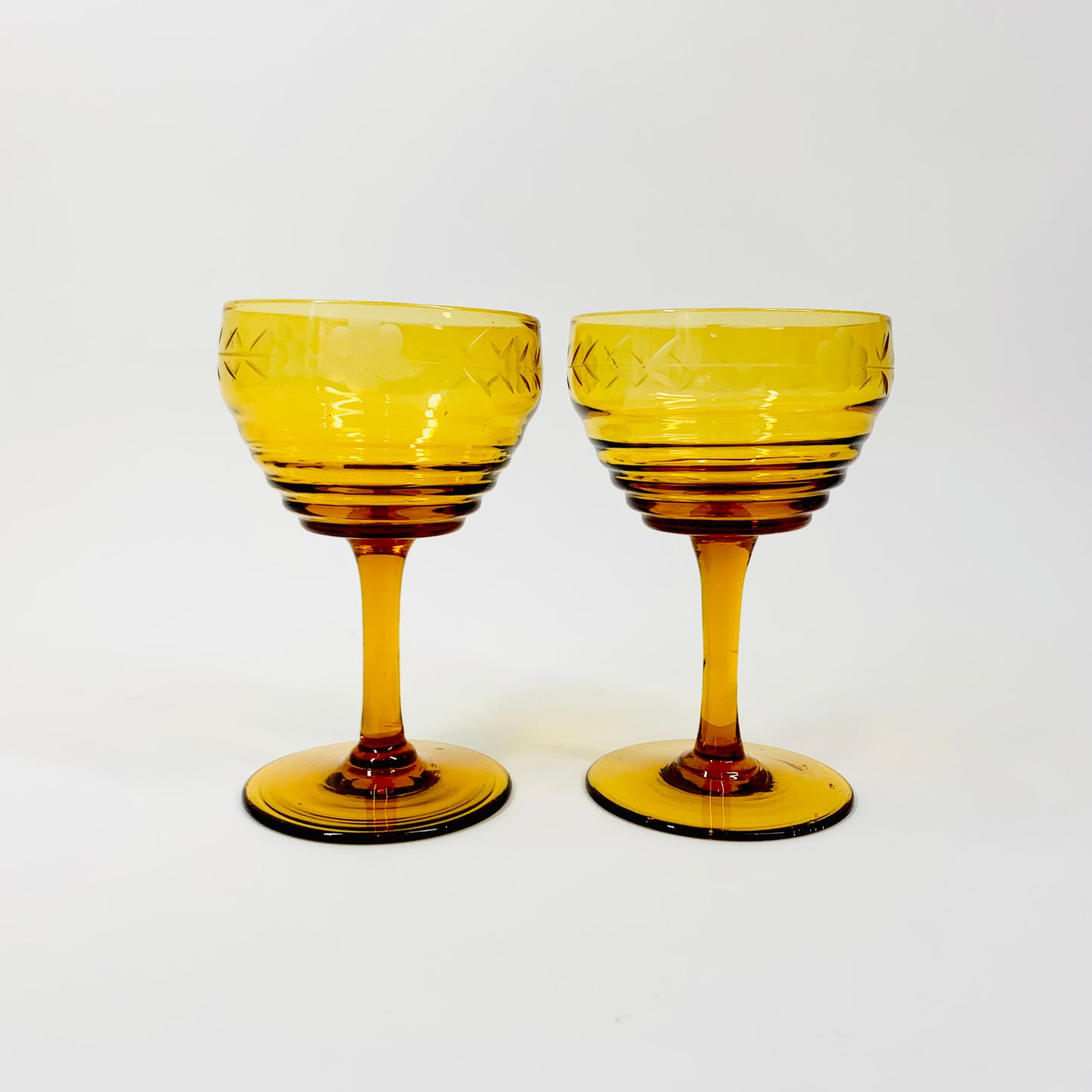 40s AMBER ETCHED COCKTAIL GLASSES