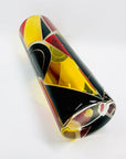 Extremely rare antique Art Deco citrine, black and ruby enamel cylinder glass vase by Karl Palda