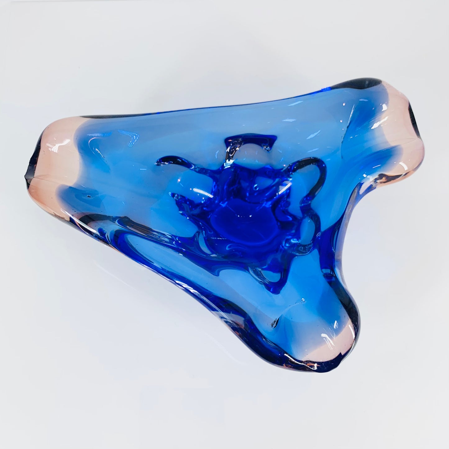 Space Age blue and rose Sklo Union glass ashtray