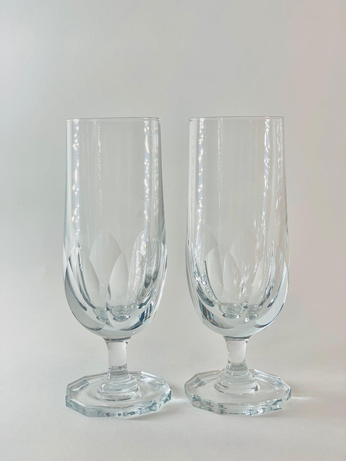 Vintage French cut crystal champagne flutes with matching base