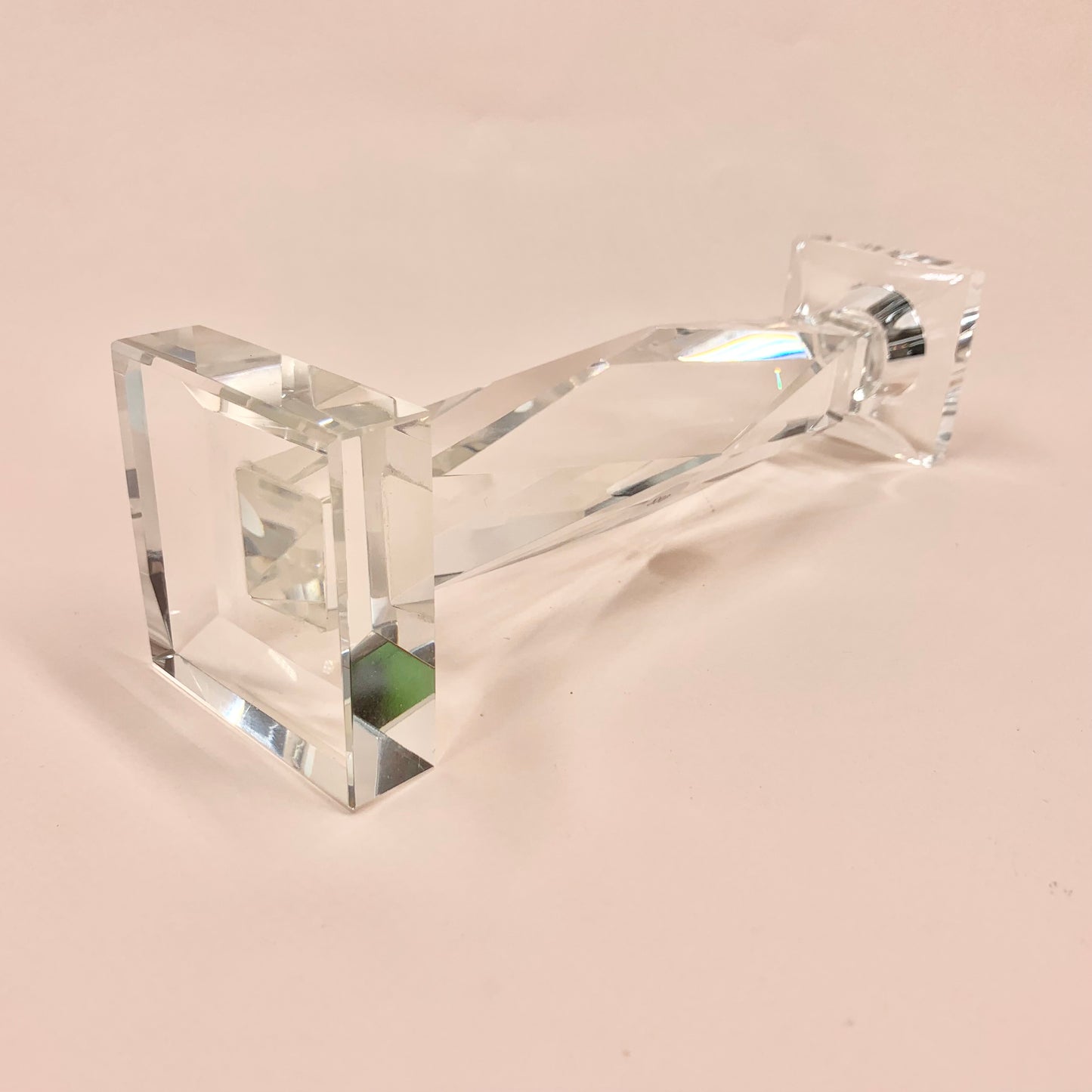Art Deco Hollywood Regency solid cut crystal candle holder