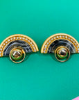 Extremely rare 1970s Egyptian revival fan rhinestone stud earrings