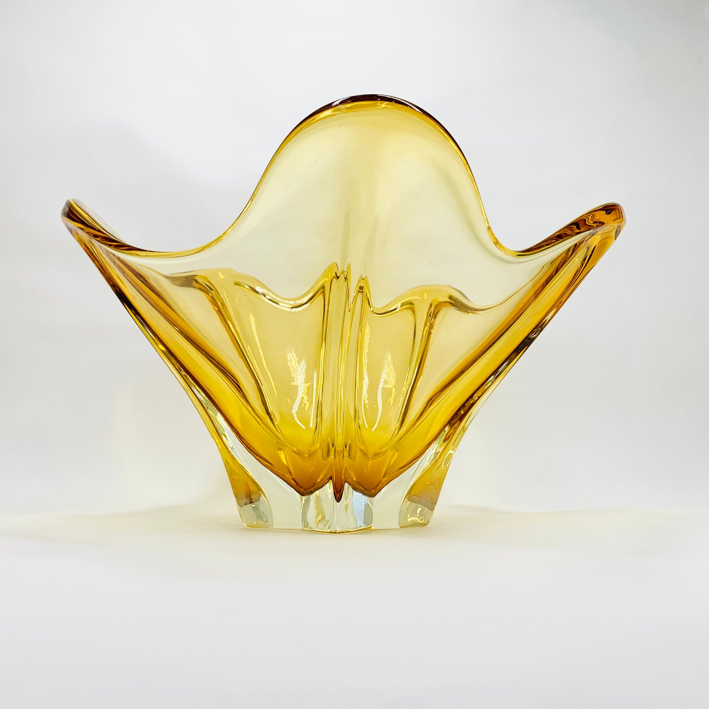 Large MCM Murano star shape amber citrine glass fruit bowl/ashtray
