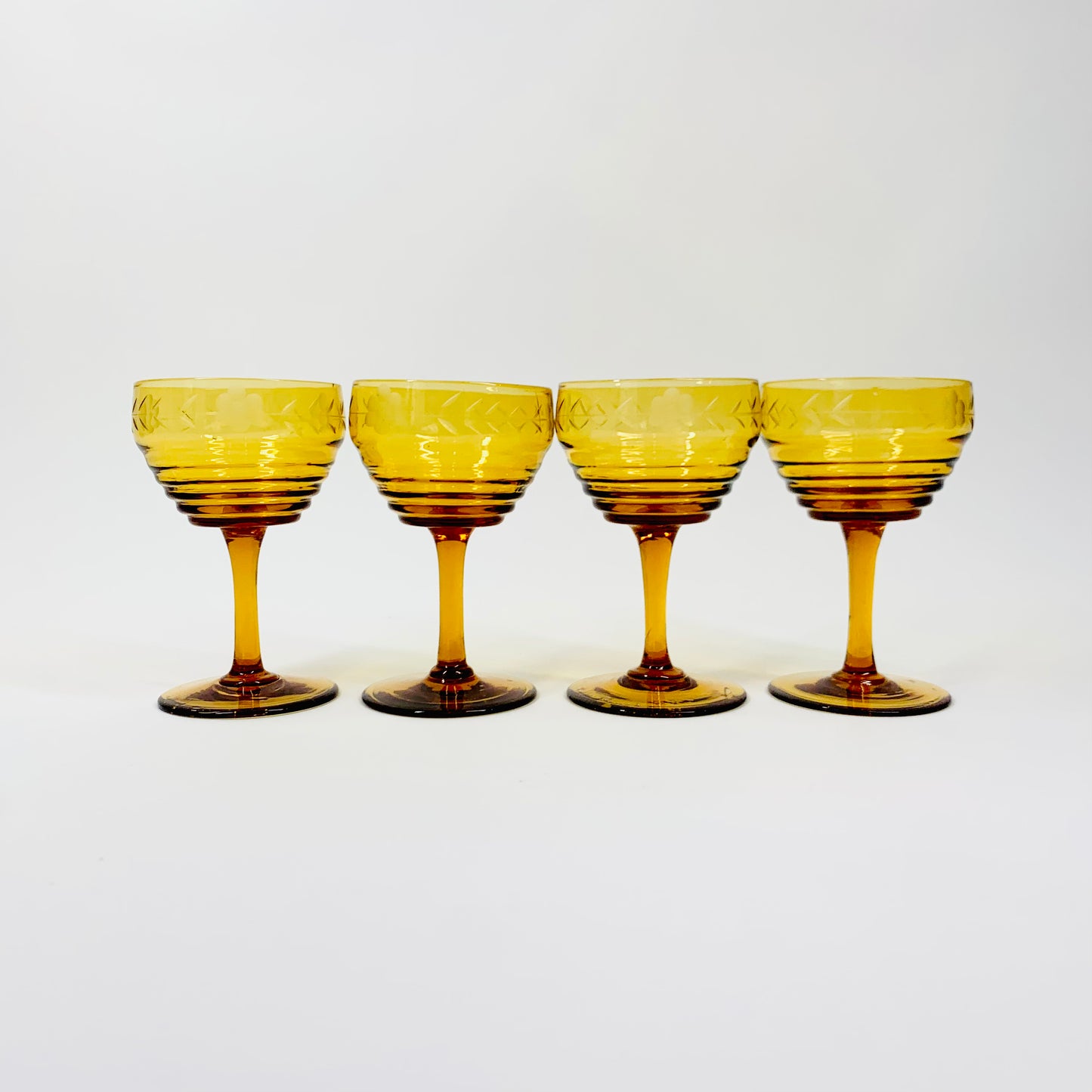 40s AMBER ETCHED COCKTAIL GLASSES