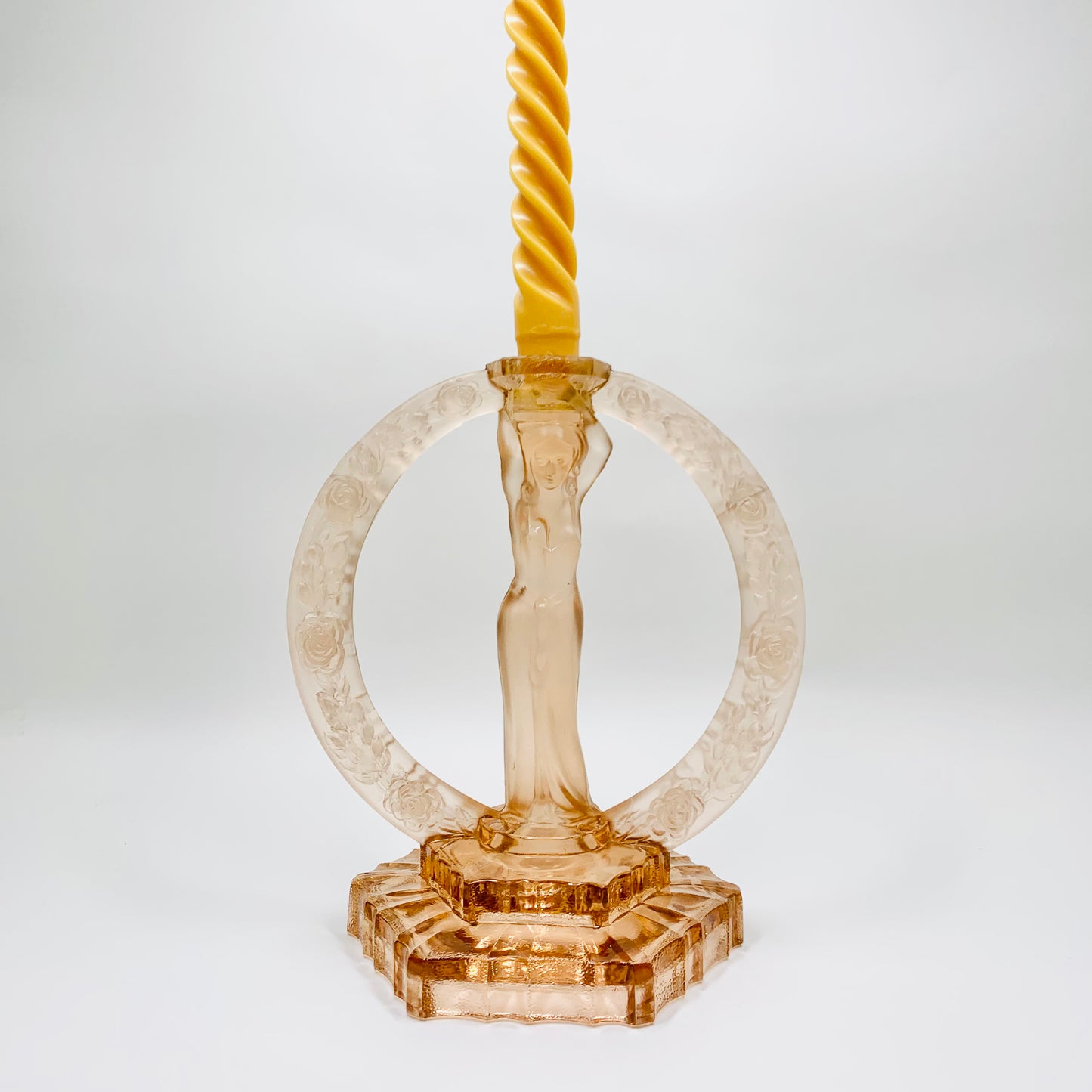 Art Deco Walther & Sonne nymph satin glass hoop nymph candle holder