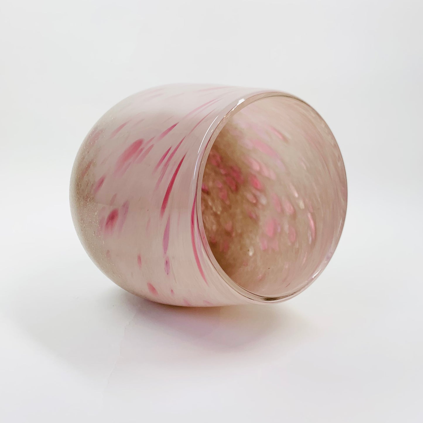 1980s cased pink speckled art glass vase with gold aventurine