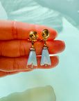 Midcentury gold nickel drop clip on earrings with blue Murano glass beads