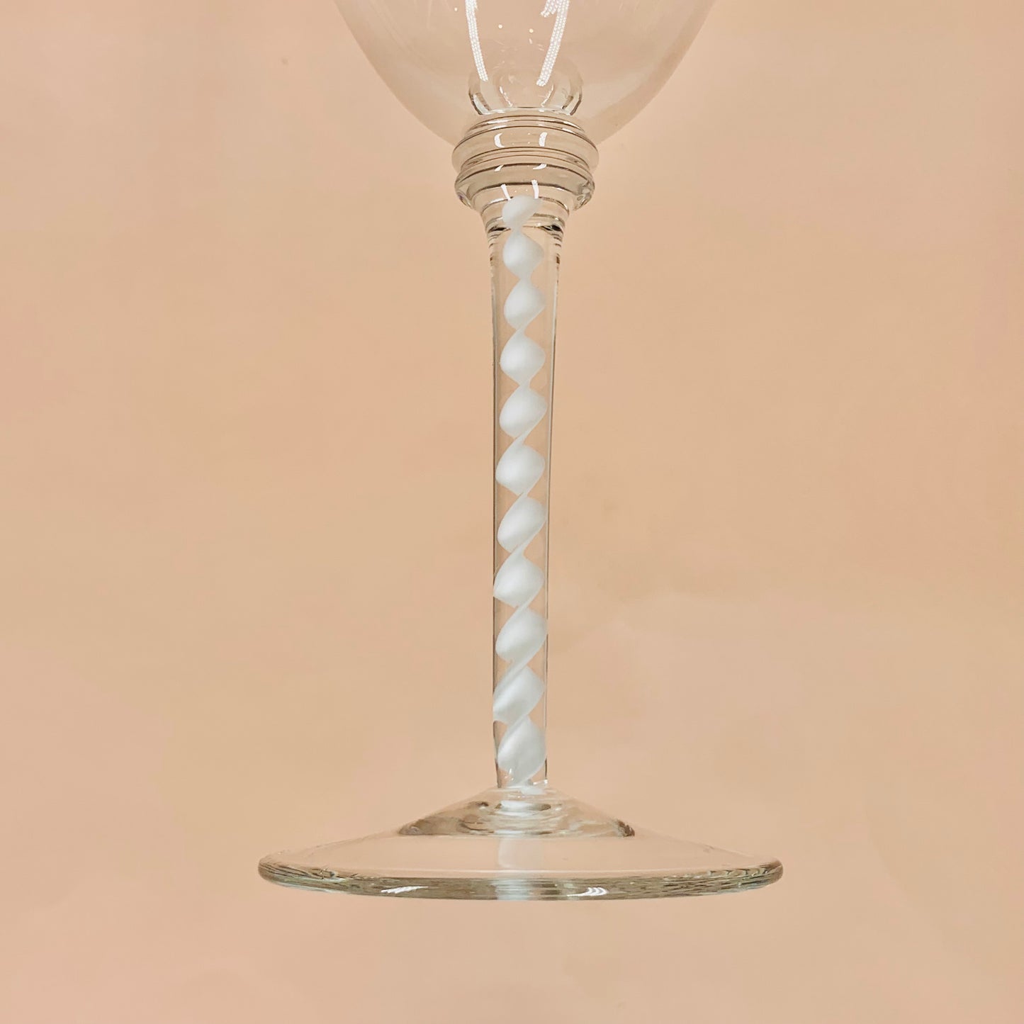 Rare hand made vintage white ribbon twist stem wine glasses