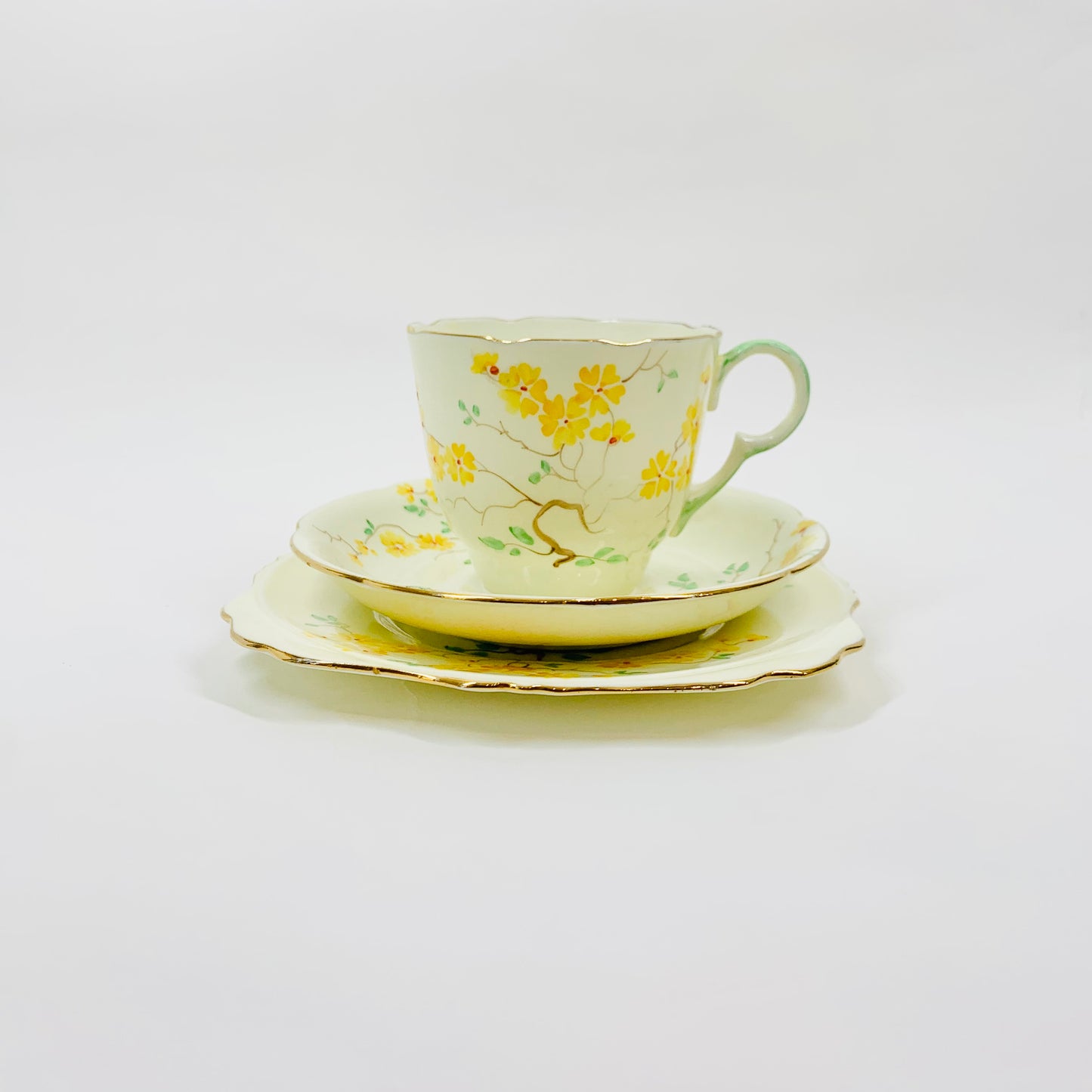 Antique Art Deco hand painted Grafton fine China tea cup and matching saucer and cake plate