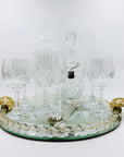 1940s hand etched mirror tray with gold aventurine rope border