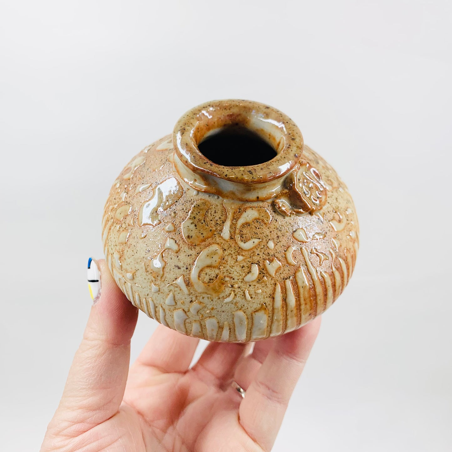 1970s Australian copper studio thick glazed mini pottery vase