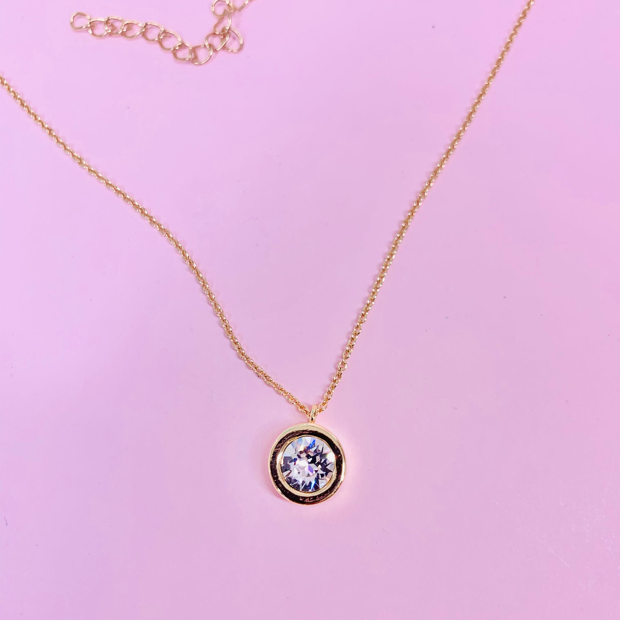 1980s costume chain with clear crystal solitaire drop pendant