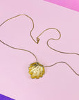 Extremely rare 1970s Barcs triple plated gold necklace with white enamel shell pendant