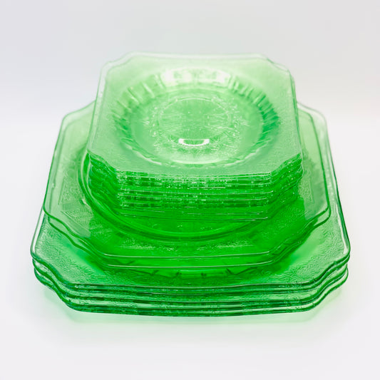 Extremely rare antique Art Deco uranium glass plate in the princess pattern
