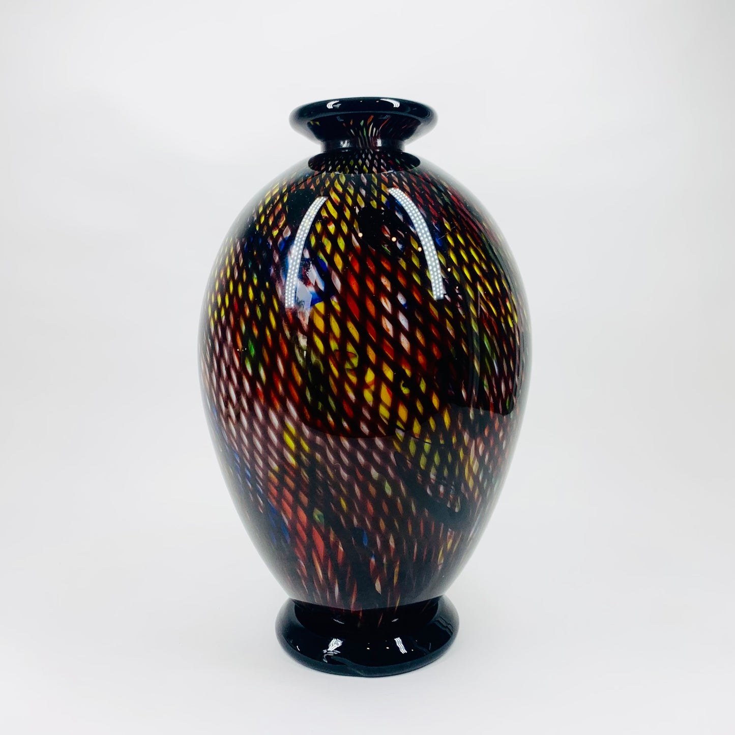 Extremely rare Midcentury Italian cased Millefiori latticino stripes bottle vase