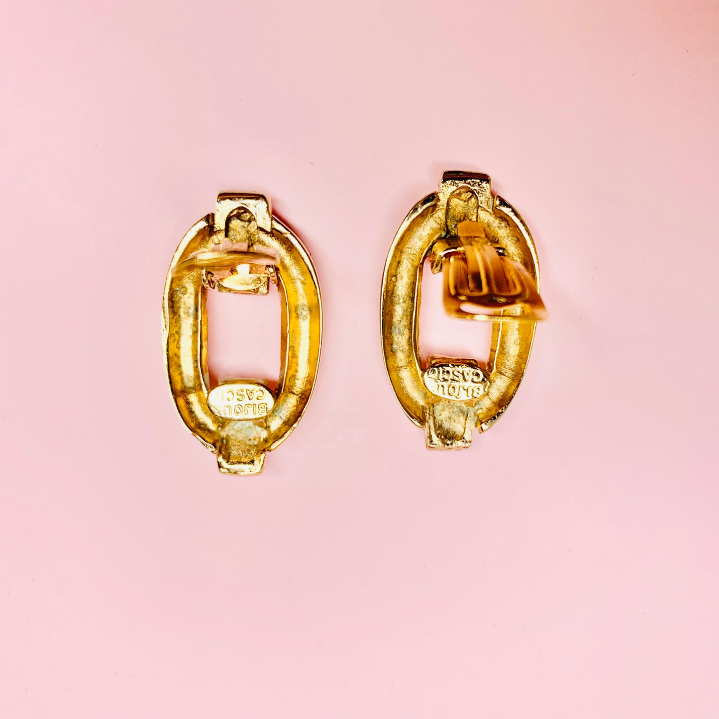 Extremely rare 1960s Bijoux Cascio gold plated clip on earrings with rhinestones