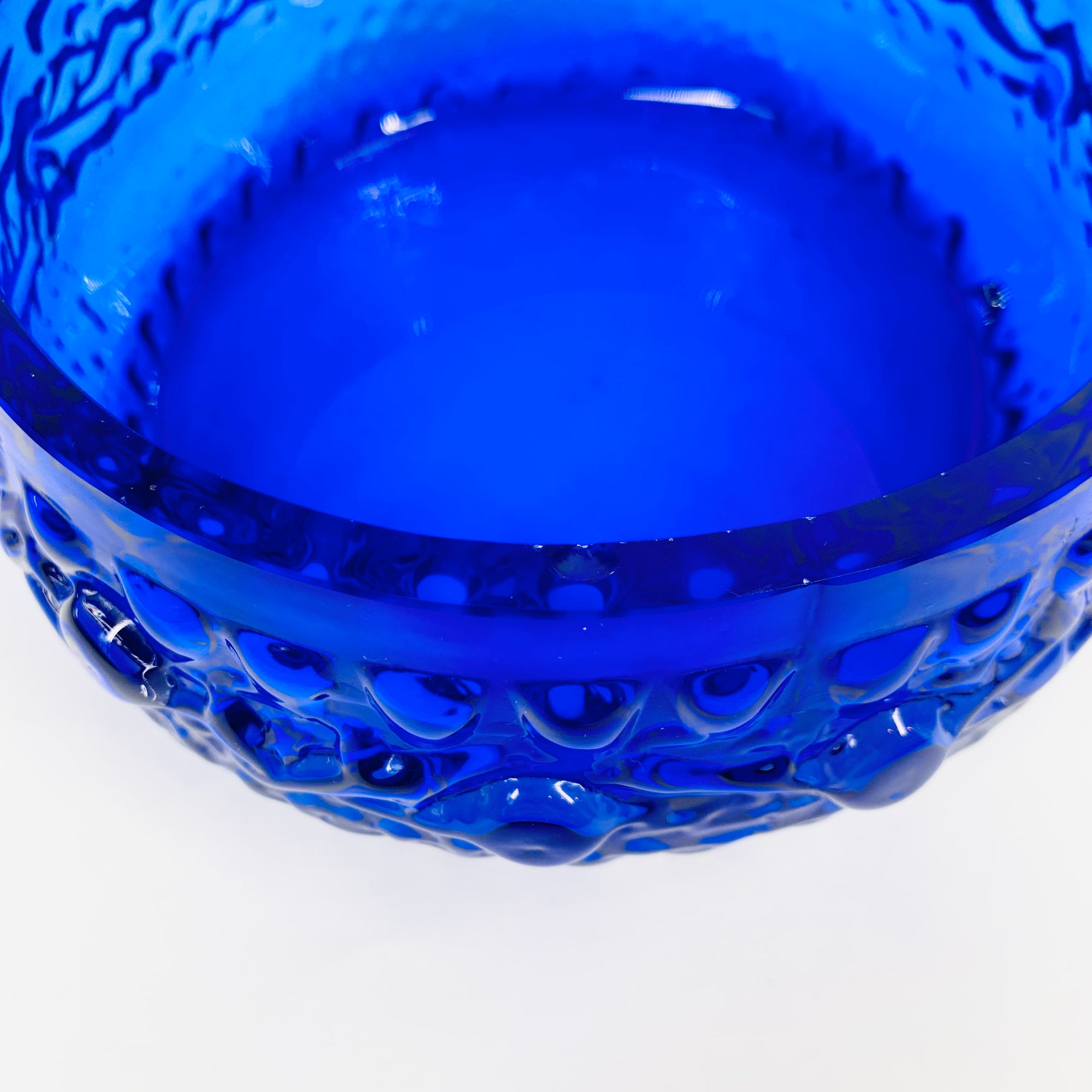 Midcentury Finnish cobalt blue glass bowl by Tamara Aladin with relief