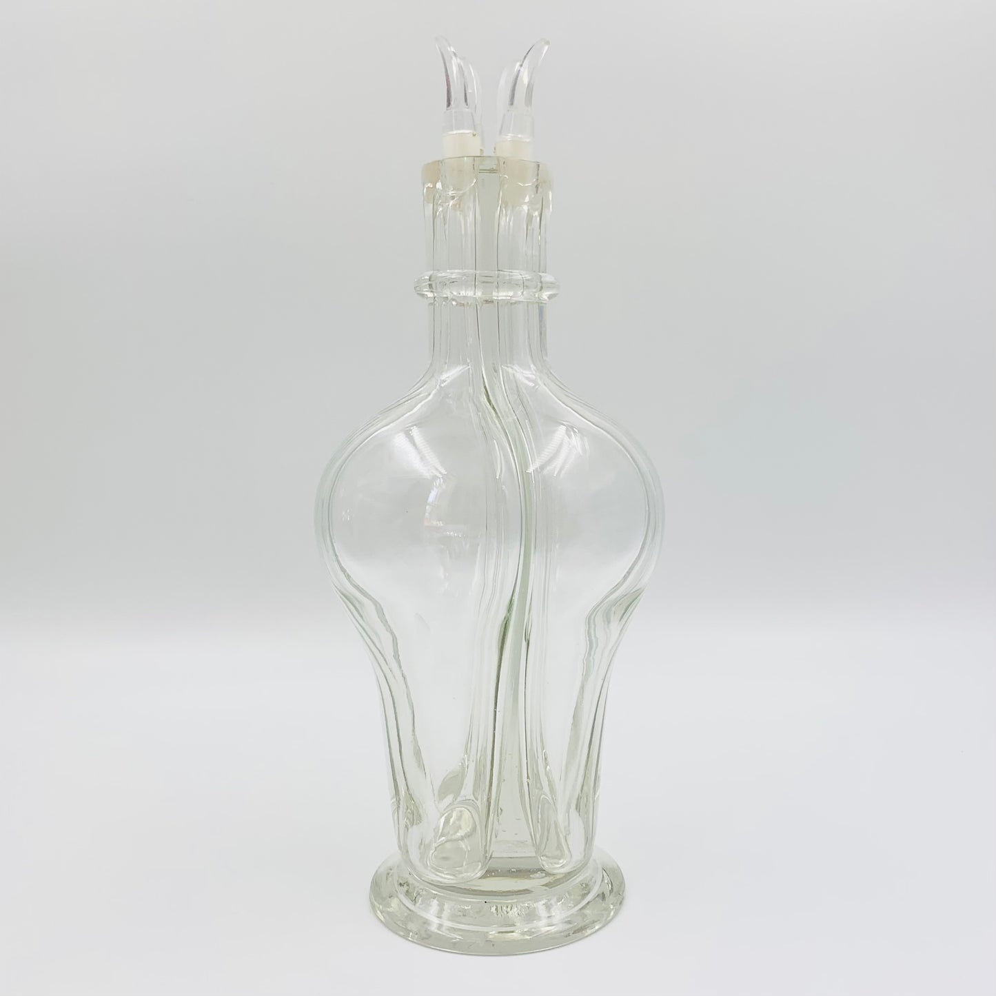 Rare French retro clear glass partitioned condiment decanter/bottle with original stopper