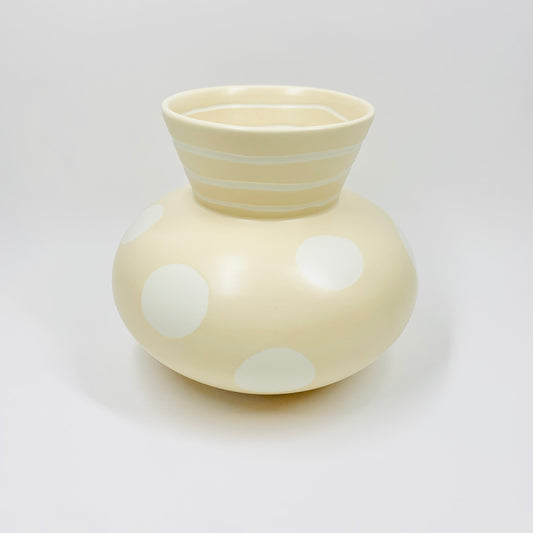 1980s Australian studio beige pottery vase with white polka dots