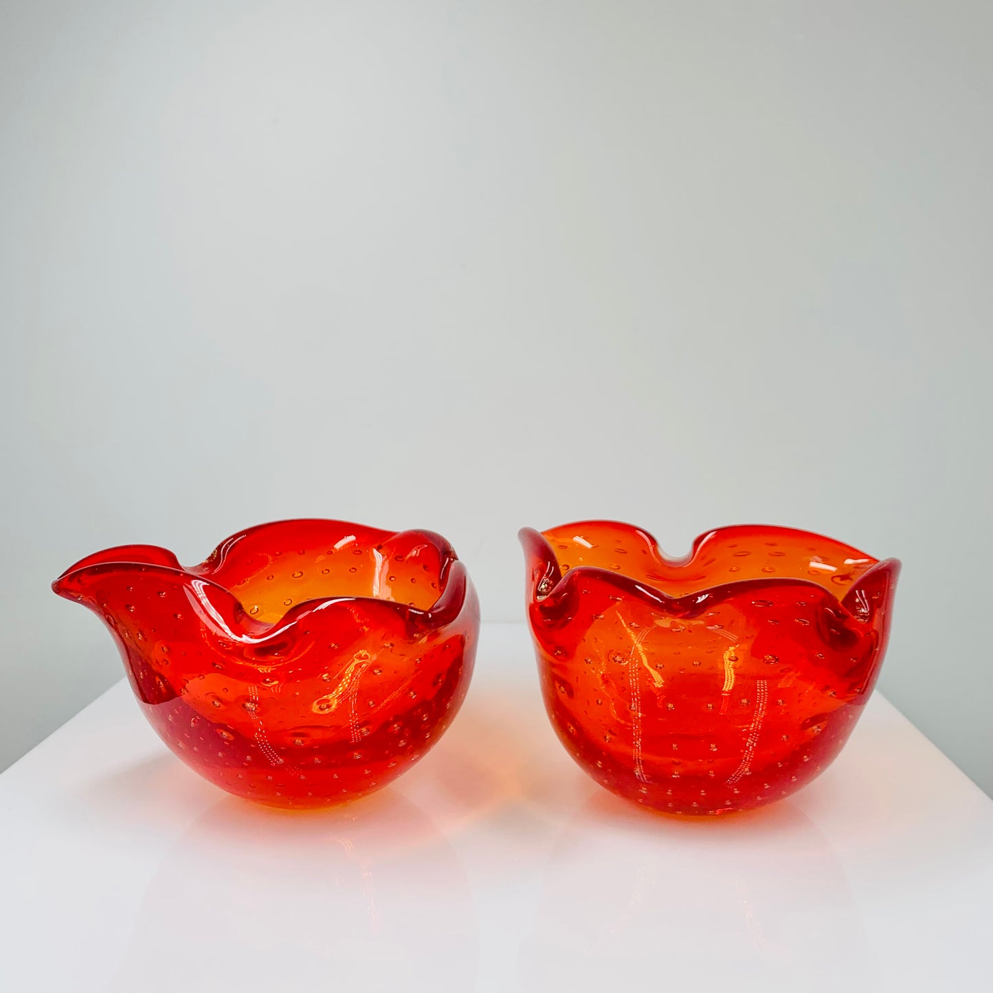 MCM Murano red orange ombré glass ashtray with controlled bubbles
