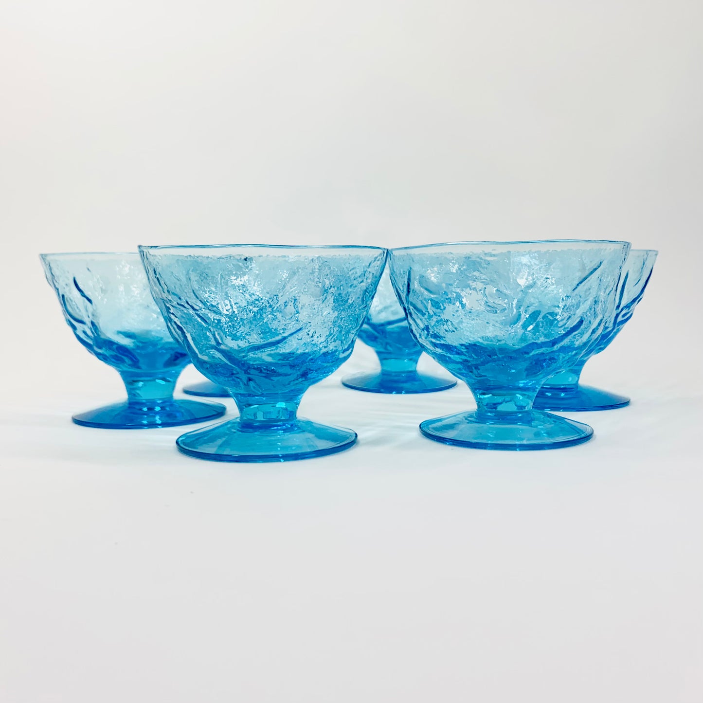 Rare Midcentury Imperial Kallaglas turquoise glass coupe/dessert bowls