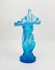 American Fenton Blue Pressed Glass Hand Holding Ruffle Vase