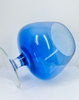 Large Midcentury Italian blue glass brandy balloon vase with clear stem