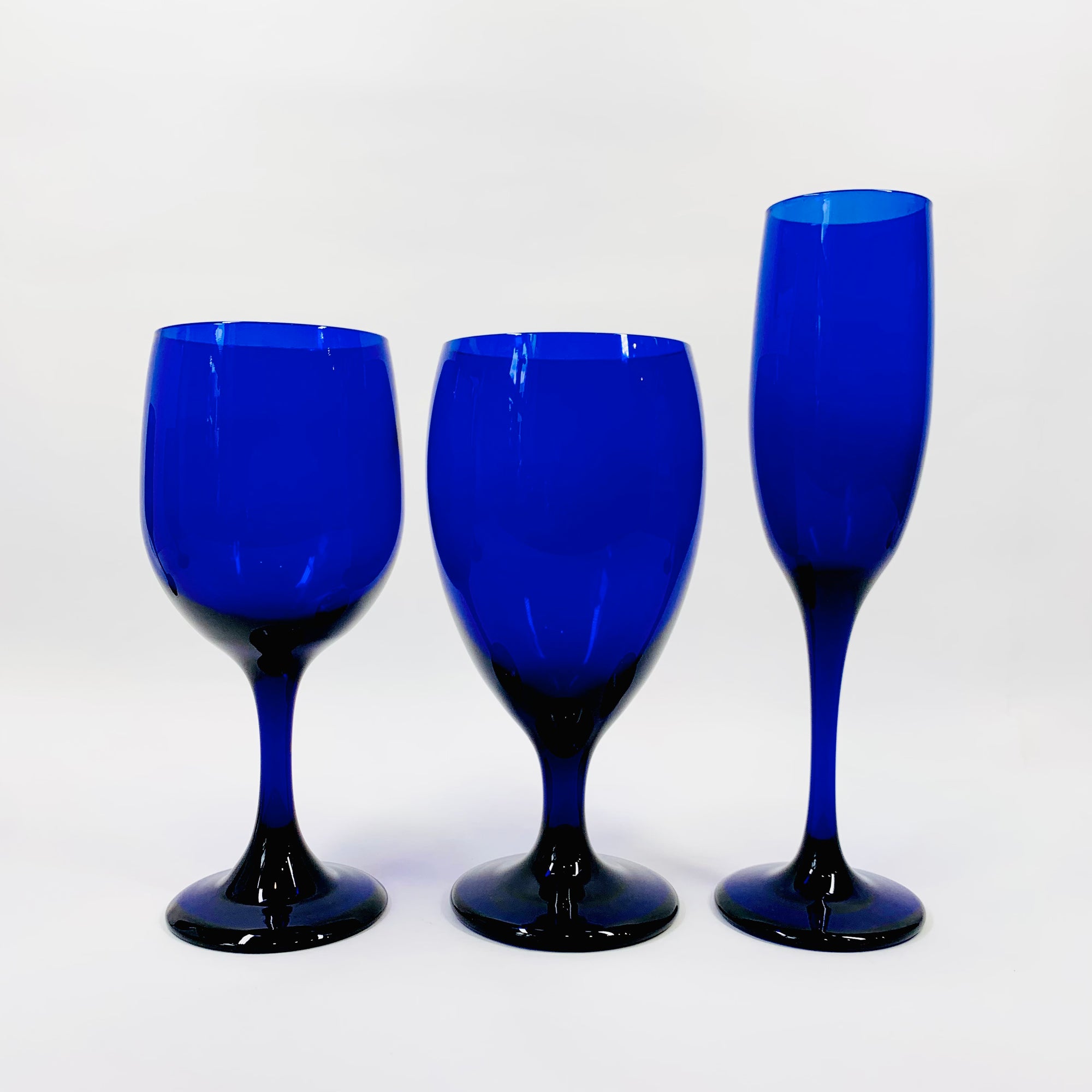 Vintage Libbey cobalt blue glass champagne flutes