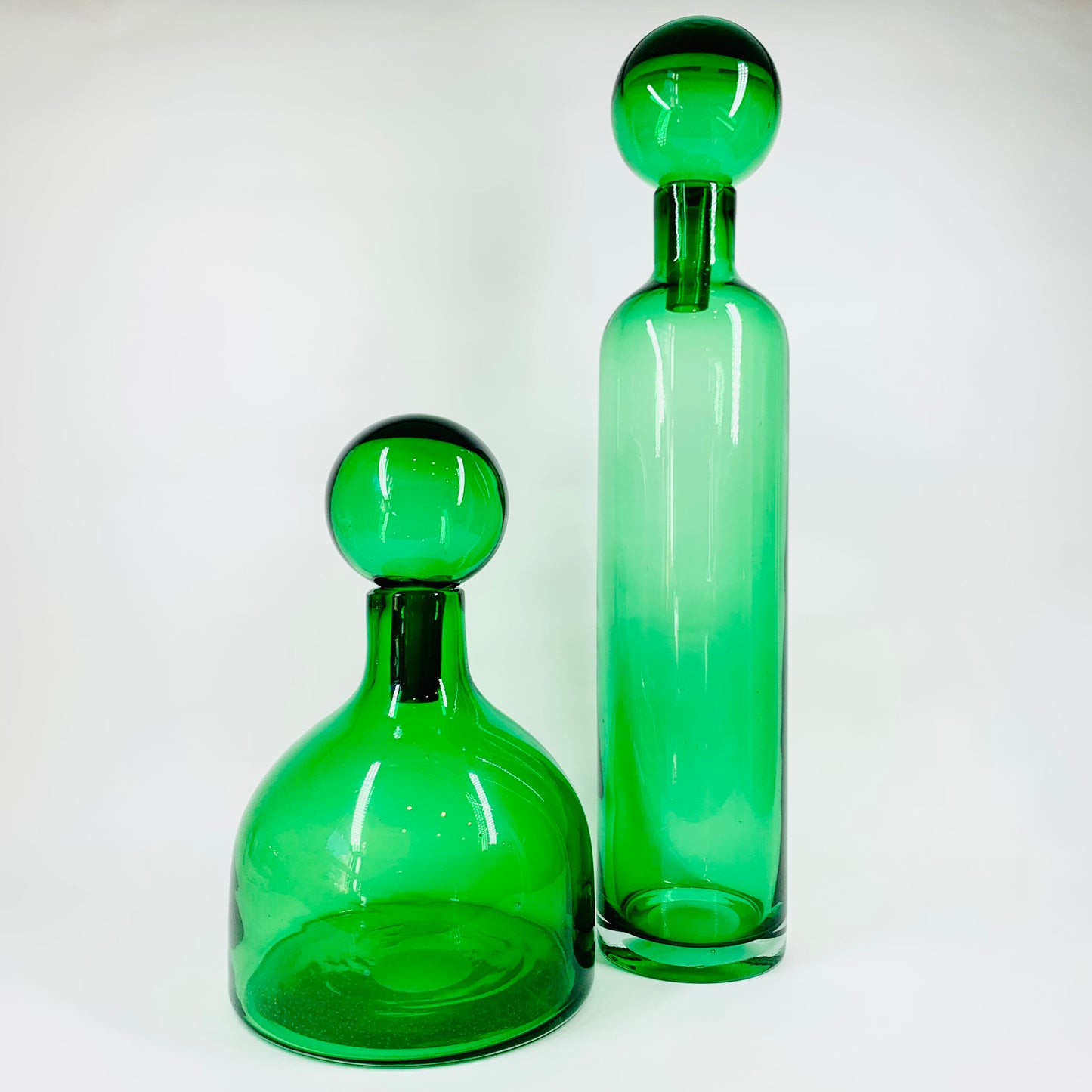 Rare mouth blown vintage Pols Potten green glass decanter bottle with matching stopper