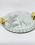 1940s hand etched mirror tray with gold aventurine rope border