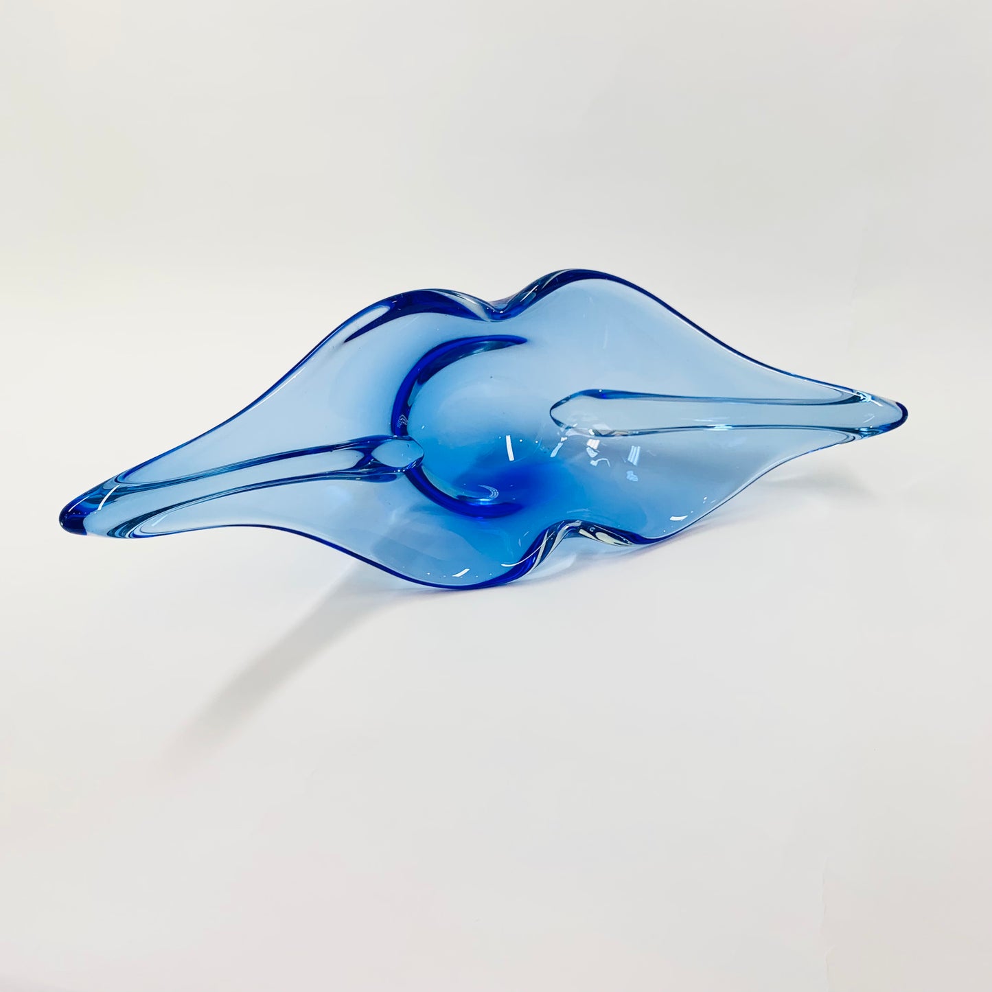 Large MCM lip shape Murano blue sommerso glass bowl