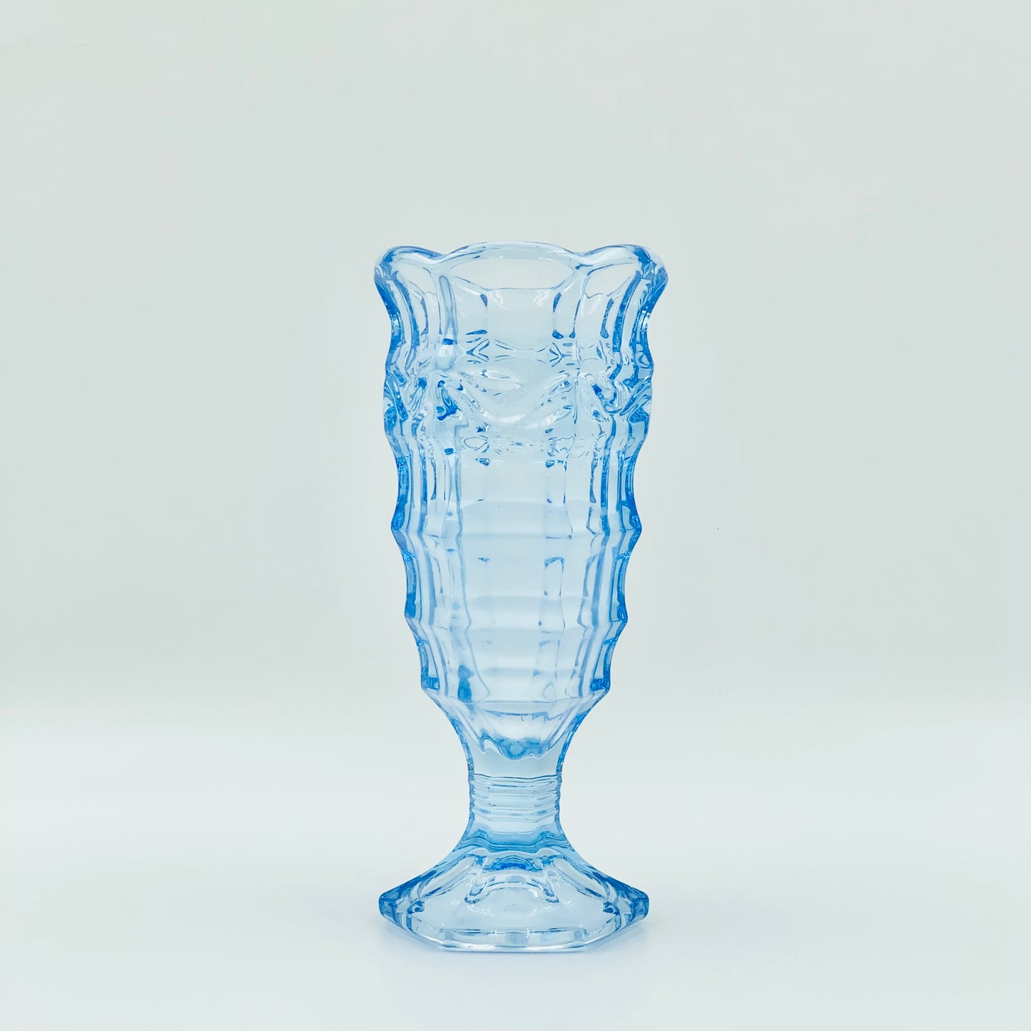 Rare Art Deco depression blue glass posy vase