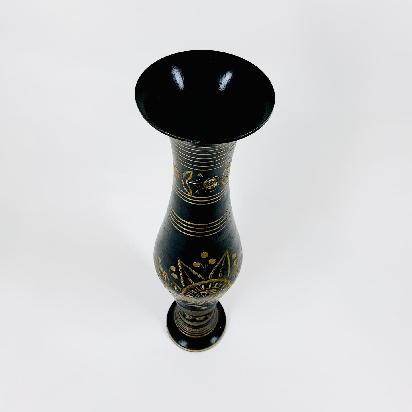 Antique Indian hand etched brass vase