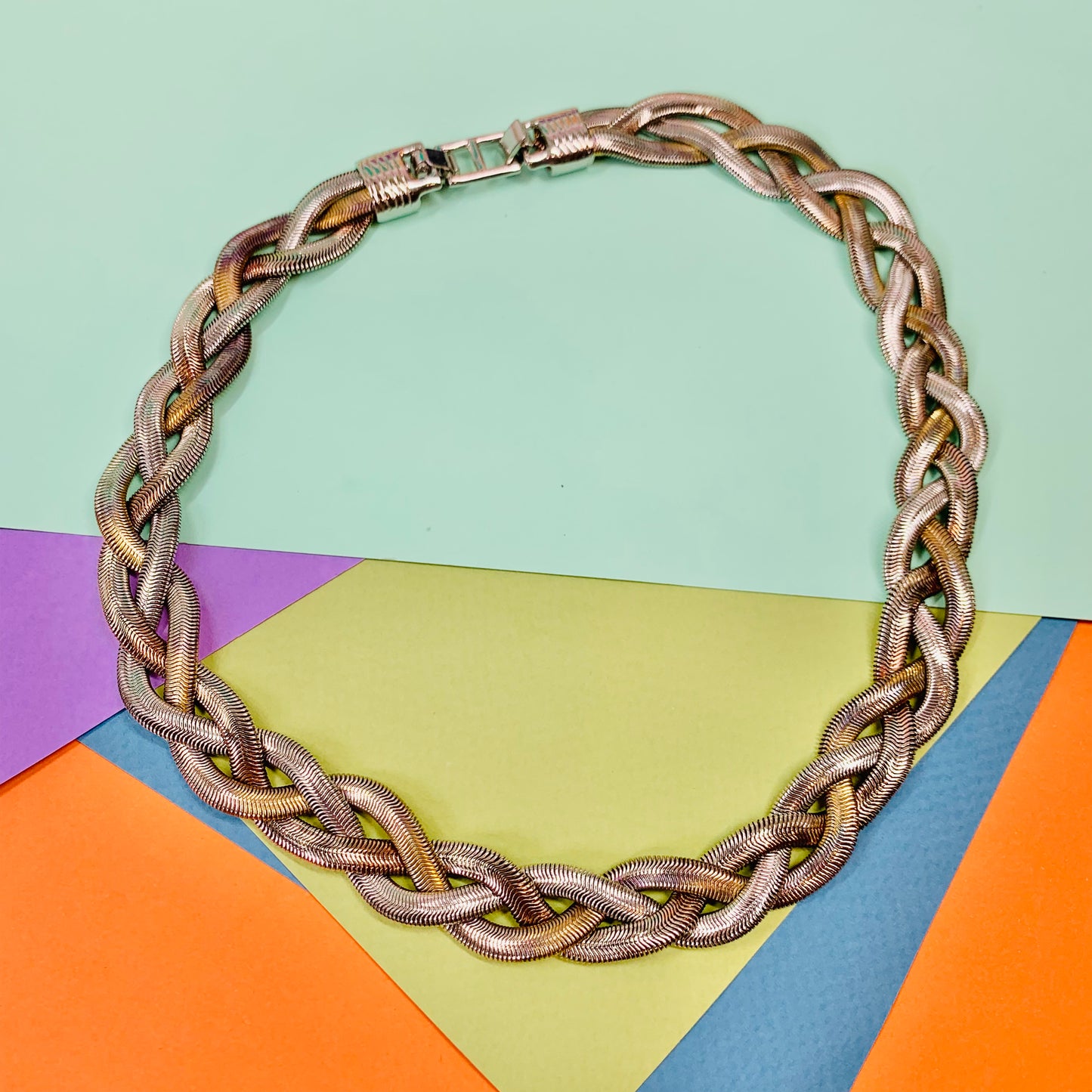 1970s braided mesh tri-tone necklace