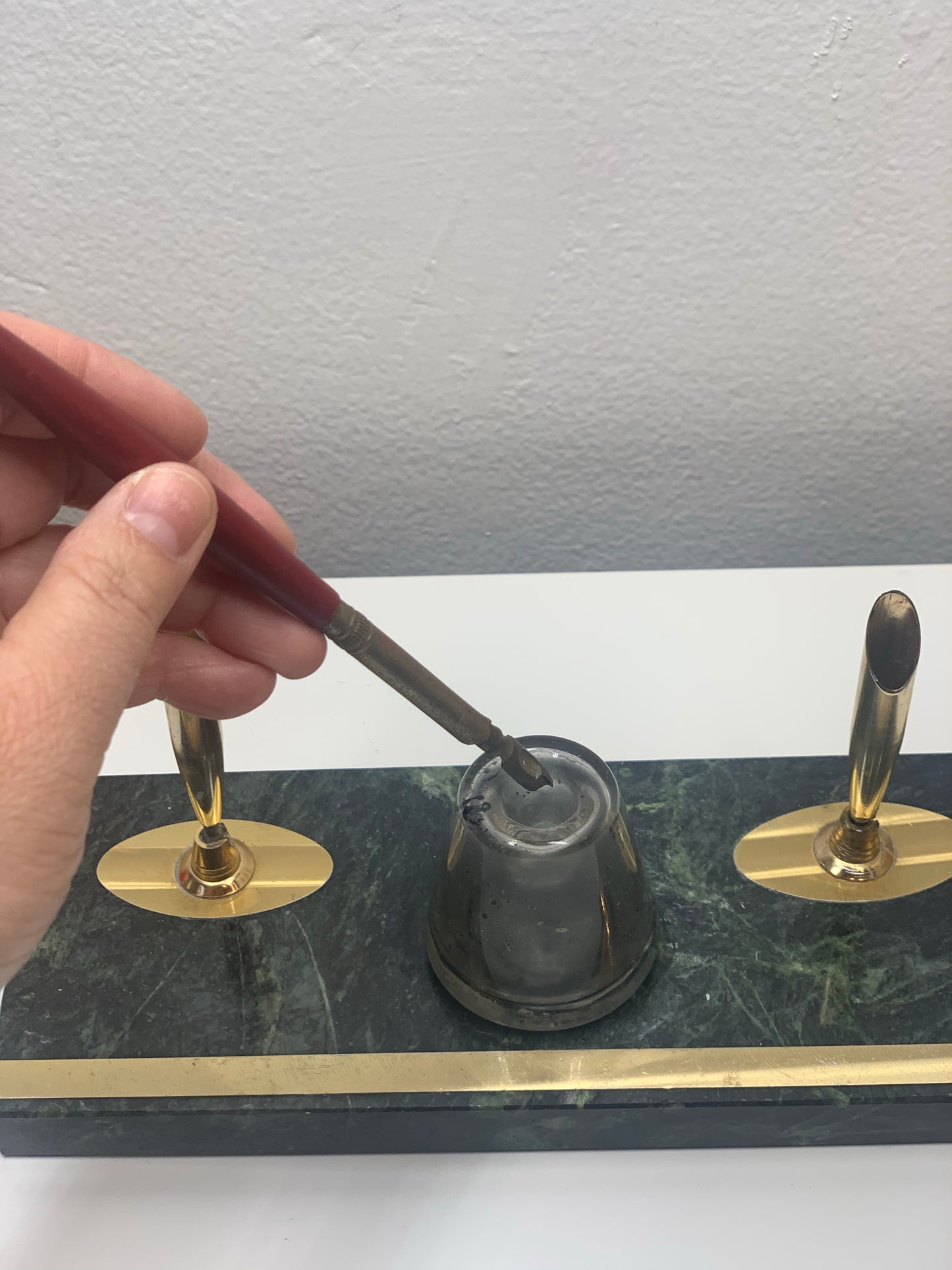Midcentury granite ink station with brass point pen