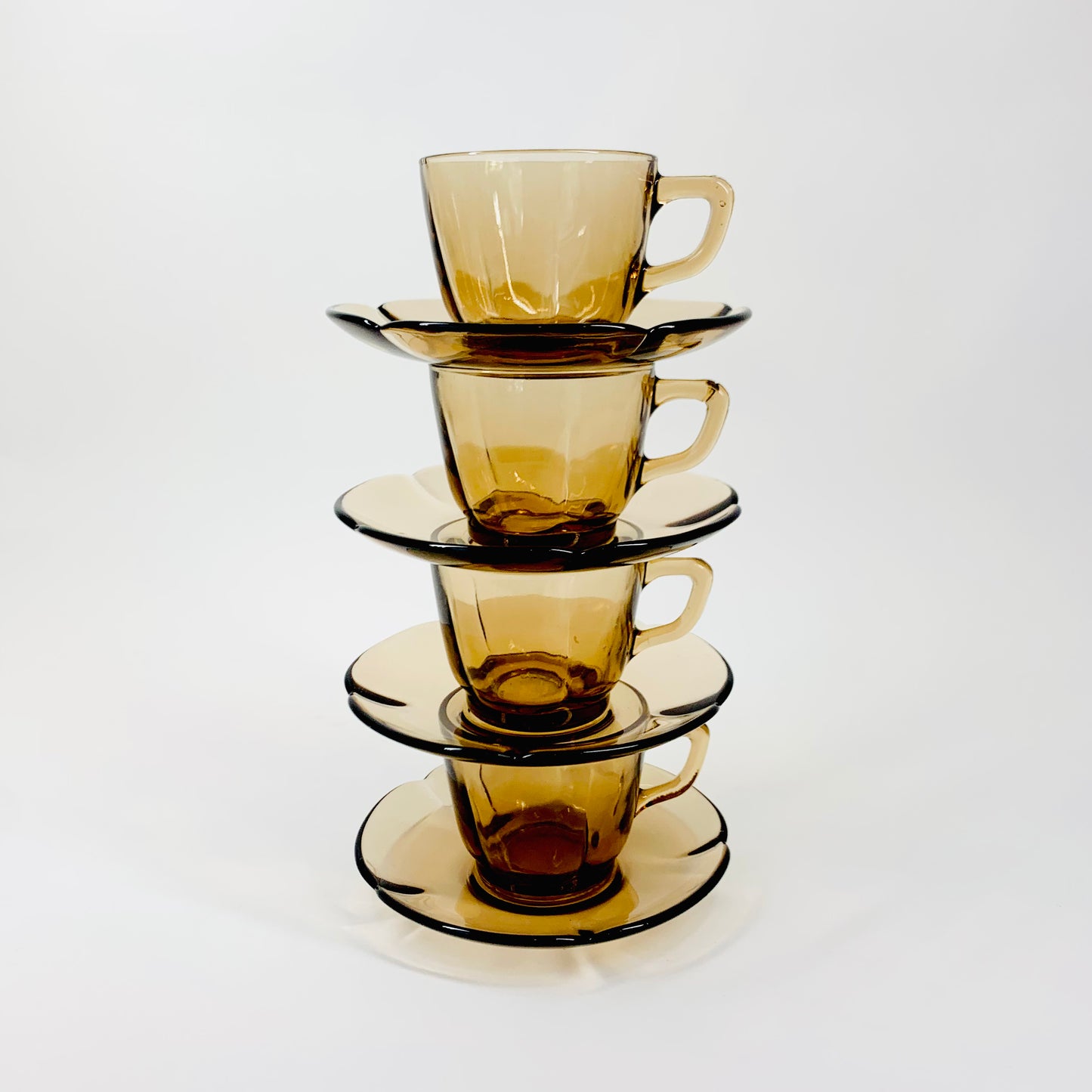 1970s brown Duralex glass espresso cup and matching saucer