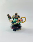 Antique mini cloisonné teapot with wooden stand
