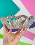 Large Midcentury clear pressed glass ashtray rose pattern