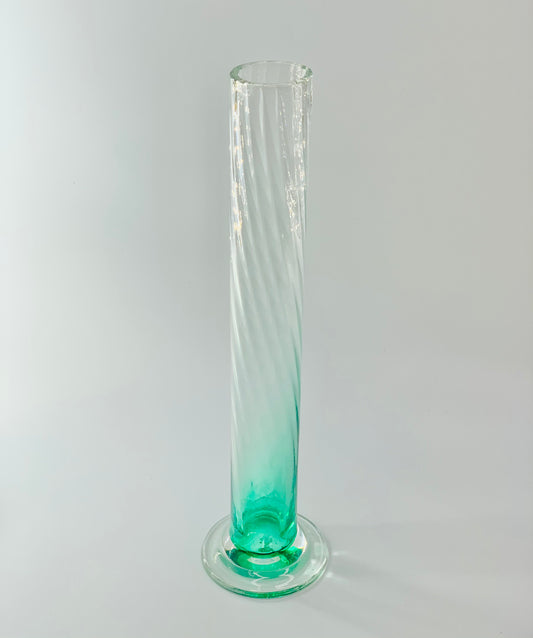 Retro handmade green clear ombré twist glass vase