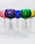 Extremely rare antique cut cameo Hock harlequin crystal wine glasses X-cross pattern