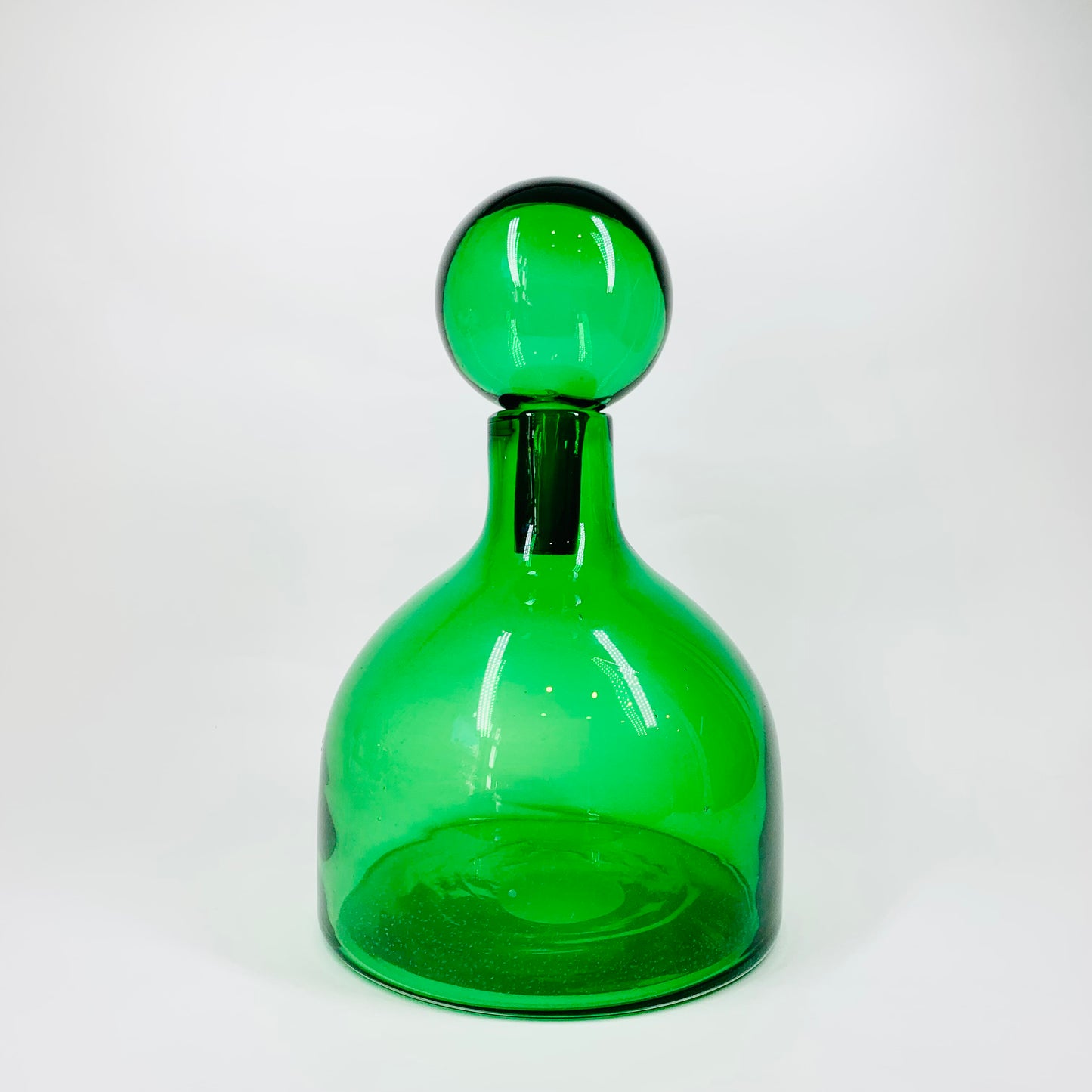 Rare mouth blown vintage Pols Potten green glass decanter bottle with matching stopper