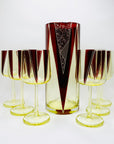 Extremely extremely rare antique Art Deco ruby enamel and citrine glass jug and matching wine glasses set by Karl Palda